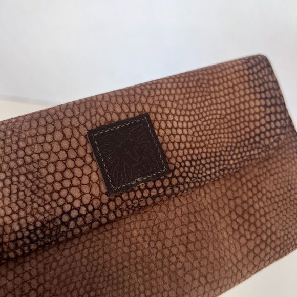 VTG Leather Anne Klein St Thomas Wallet Checkbook Kiss Lock Brown Faux Snakeskin - Picture 7 of 7